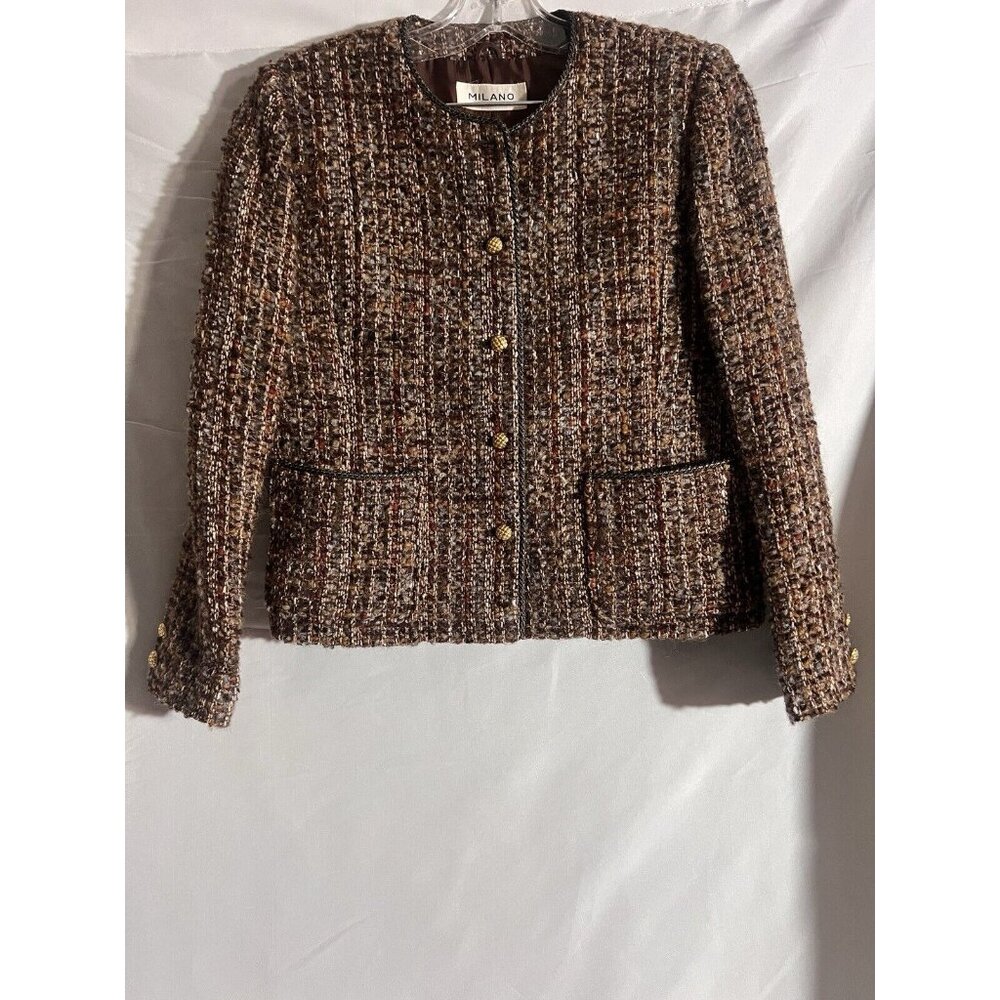 Vtg Gran Yamaki Japan Milano Woman's Sz Small Wool Blend Tweed Jacket Blazer R14